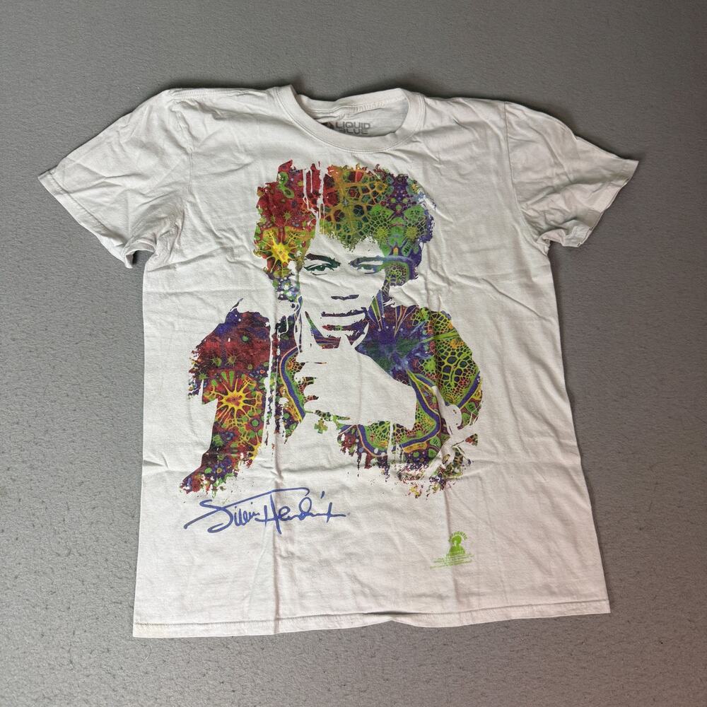 Liquid Blue Jimi Hendrix Pop Art White Graphic T-Shirt Men's Medium Psychedelic